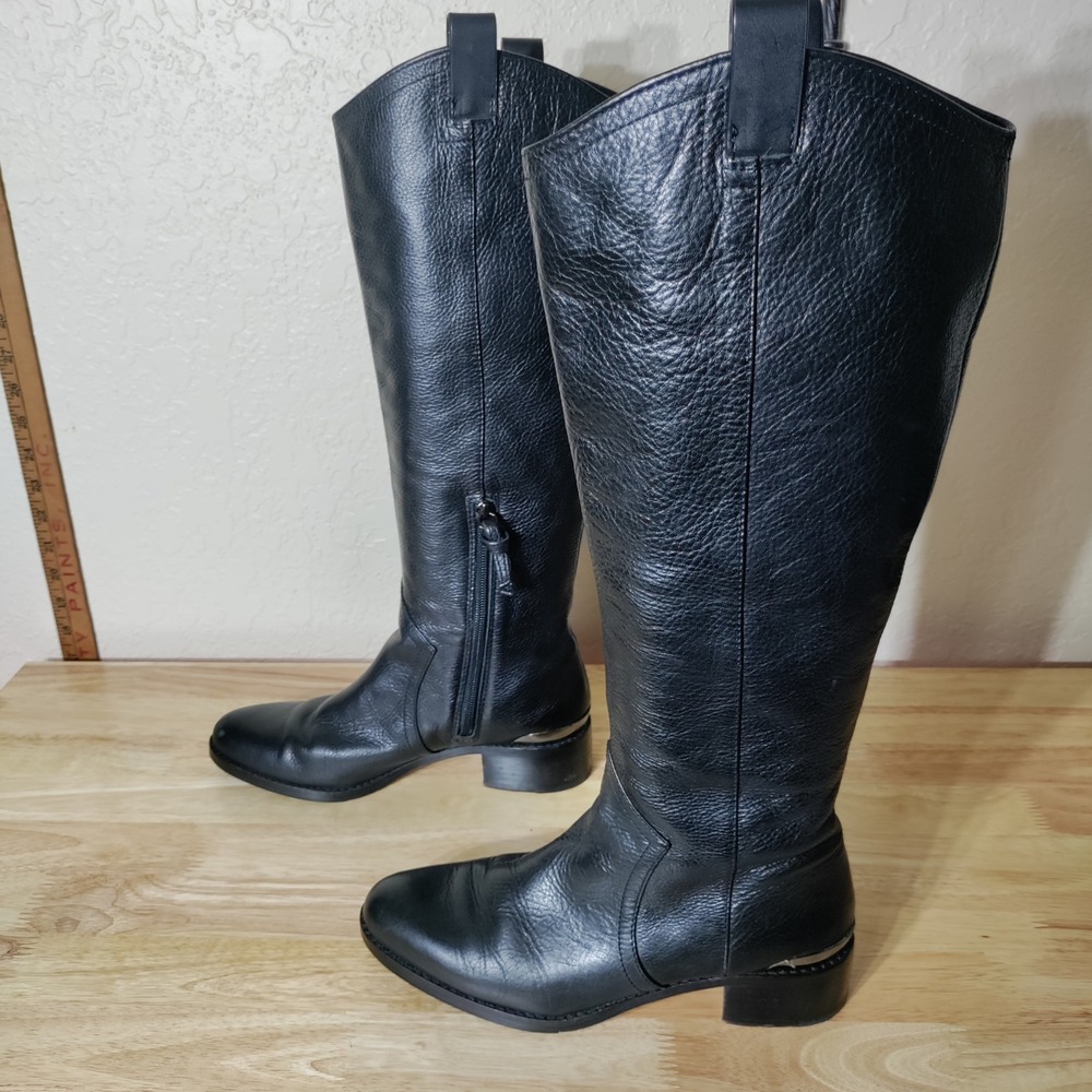 Louise et Cie Black Leather Knee High Riding Boots Gold Heel Detail Size 6.5 M
